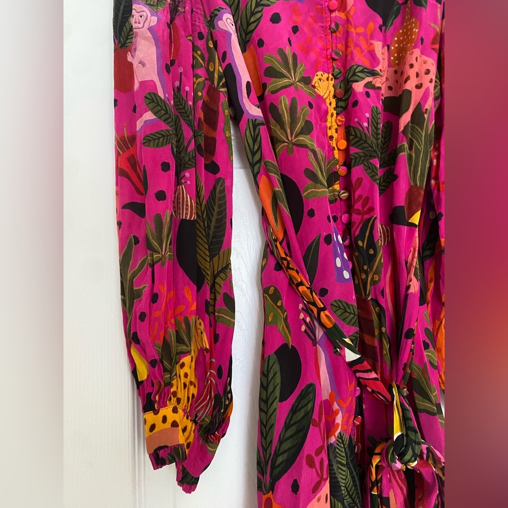 FARM RIO Pop Leopards Long Sleeves Dress Pink Viscose Sz M - Picture 8 of 16
